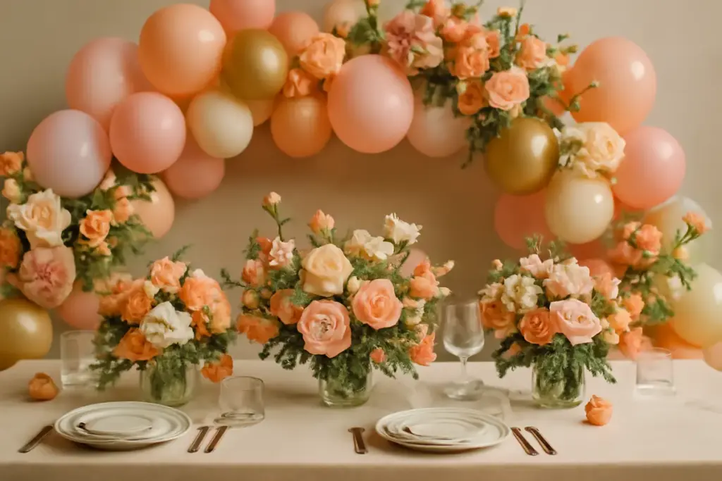Decorazioni floreali abbinate ai palloncini: il mix trendy che esalta la tavola senza sforzo