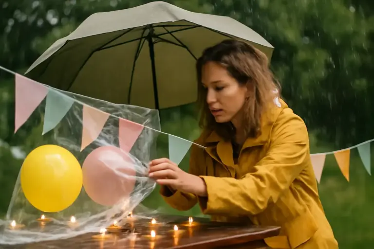 Come proteggere le decorazioni in caso di pioggia? I trucchi per feste outdoor senza imprevisti